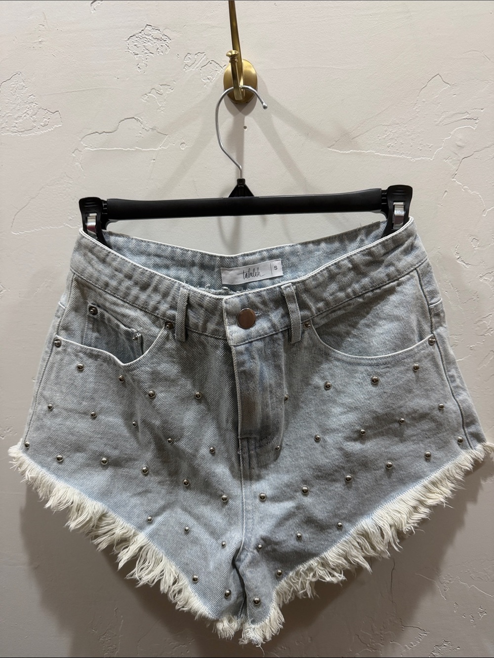 TALULAH Light Blue Studded Denim Cutoff Shorts